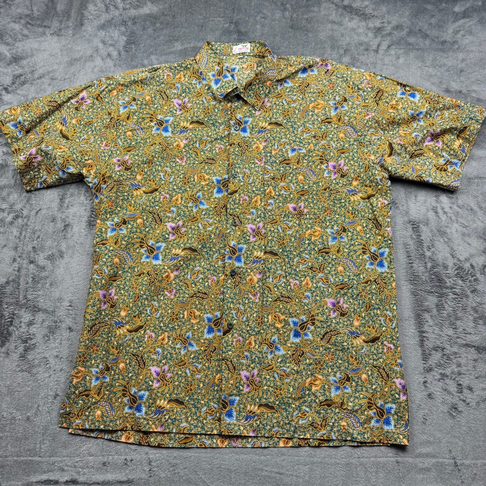 Legong Fine Art of Batik Mens XXL Short Sleeve Floral Paisley Button Down Shirt